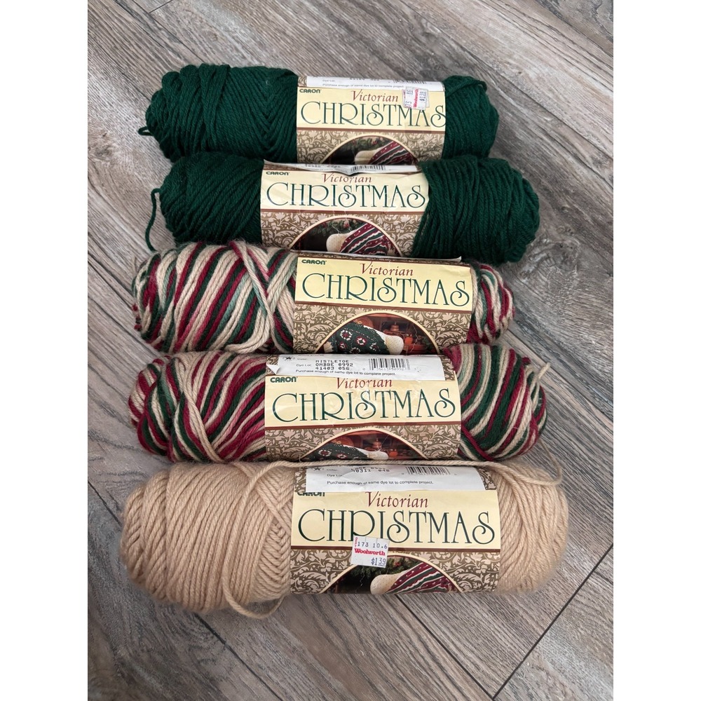 6 Vintage Caron Yarn Skeins Christmas Ombre Deadstock Holiday Victorian 0992